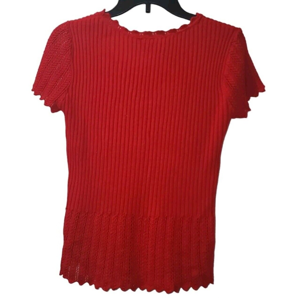 Faded Glory Knit Top V-Neck Short Sleeve Ribbed Red Blouse Small - Picture 2 of 7